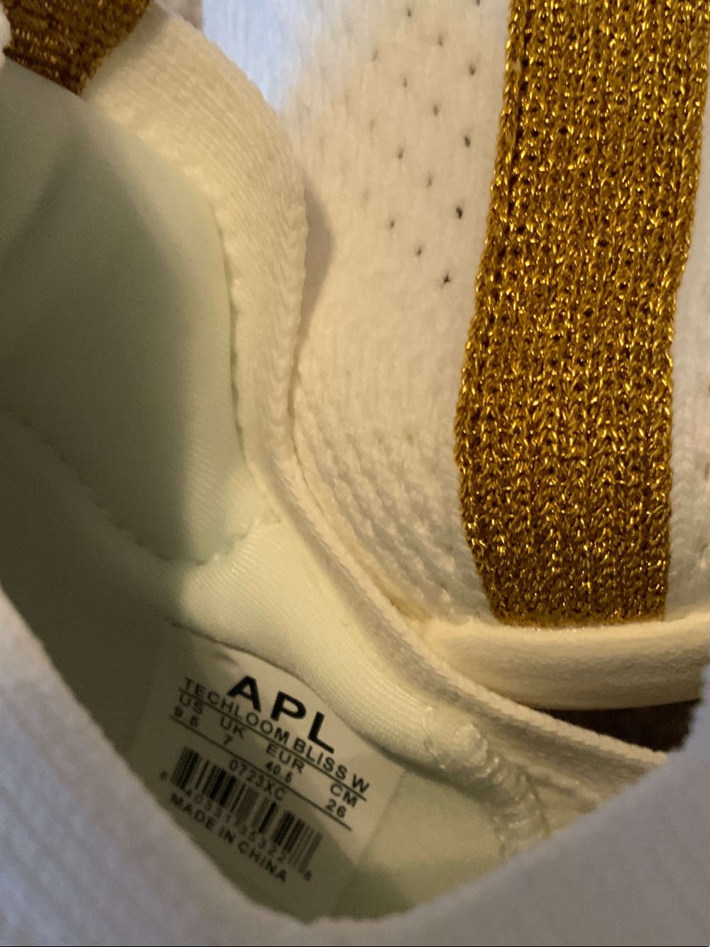 APL White Knit Slip-On Sneakers with Gold Center Stripe - Picture 5 of 5